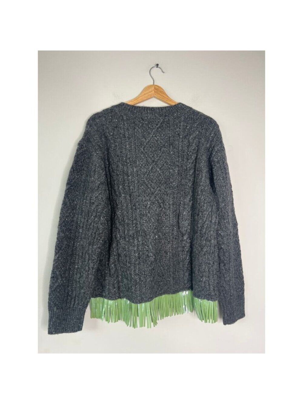 NWT Lingua Franca Bianca Crew Sequin Fringe Sweater Charcoal Gray Size: Small - Picture 7 of 8